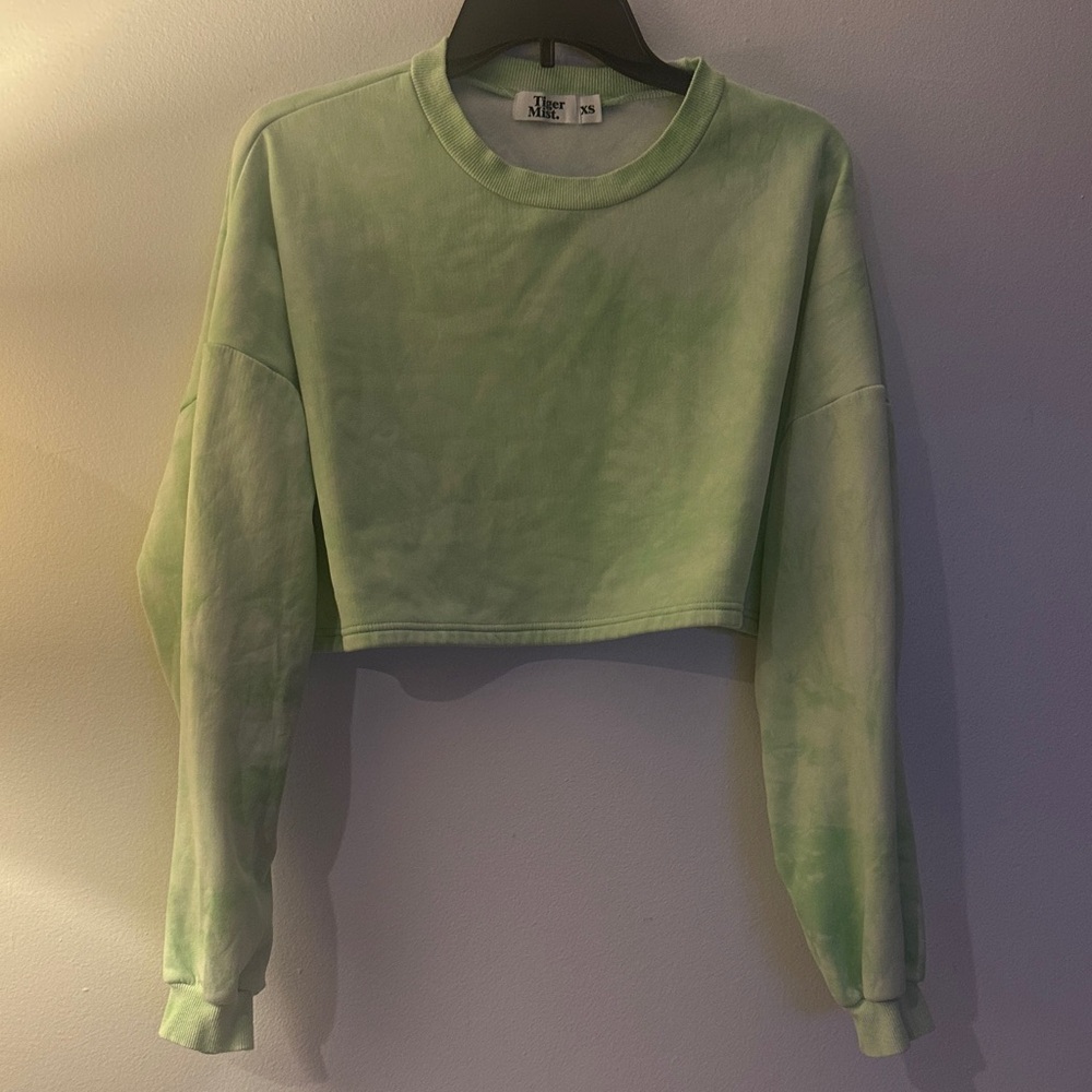Tiger Mist Pastel Green Tie-Dye Cropped Hoodie - Preloved